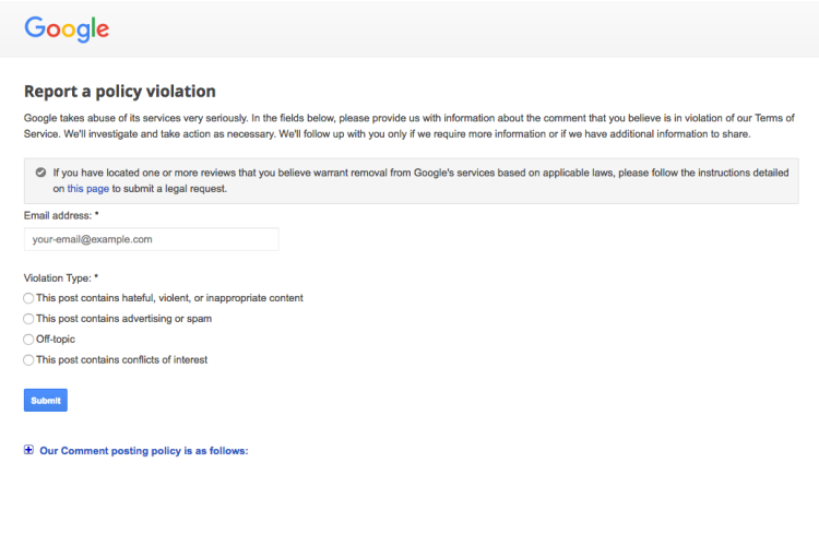 how to delete a google review report a policy violation
